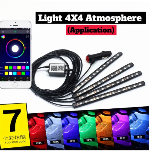 Car RGB Interior LED Light Kit – APP Control,  Remote & 360° Ambient Lighting (11 Modes)