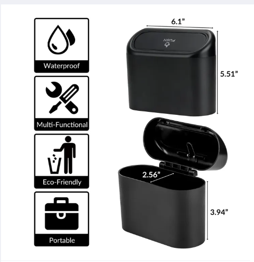 Car Mini Trash Bin with Push Lid – Compact & Leakproof Garbage Can for Vehicles