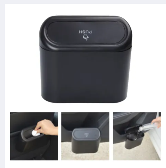 Car Mini Trash Bin with Push Lid – Compact & Leakproof Garbage Can for Vehicles