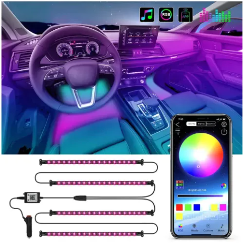 Car RGB Interior LED Light Kit – APP Control,  Remote & 360° Ambient Lighting (11 Modes)