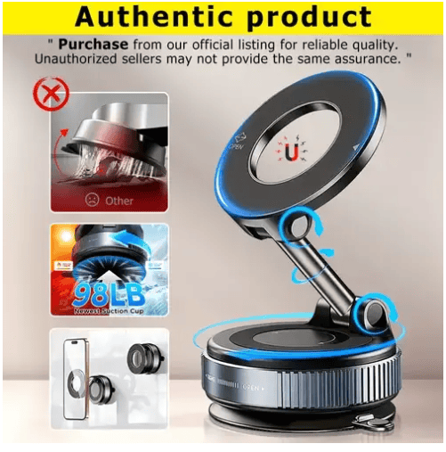 Magnetic car phone mount with suction cups