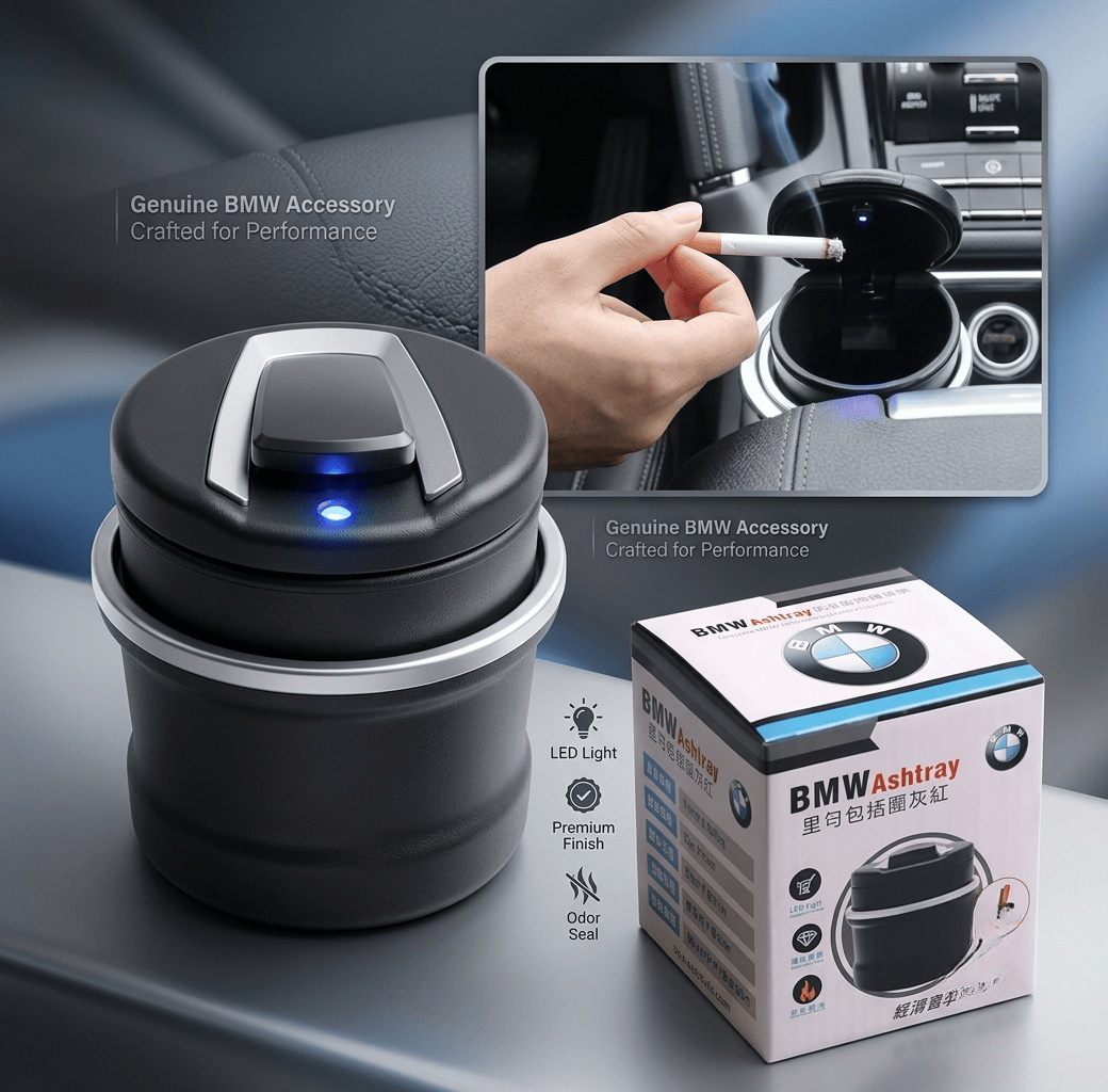 Premium matte black LED car ashtray with blue light